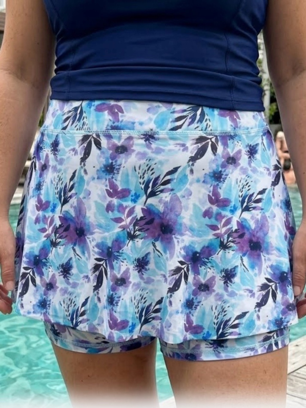 Floral Women’s XL Swim Skort in Purple and Blue